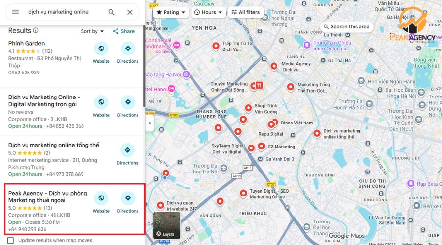 Dịch vụ SEO Google Maps tại Peak Agency