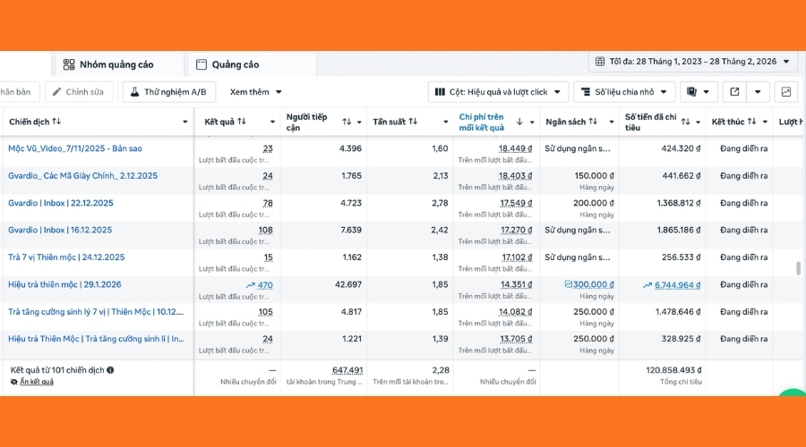 Dịch vụ quảng cáo Facebook cho Hiệu trà Thiên Mộc