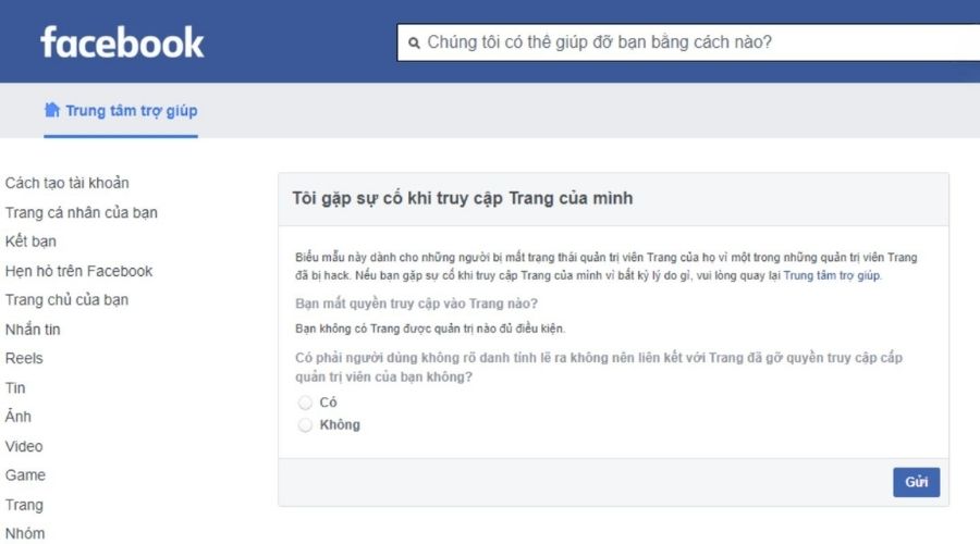 báo cáo sự cố với facebook