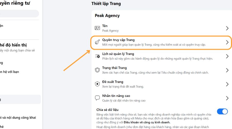 chọn quyền truy cập trang