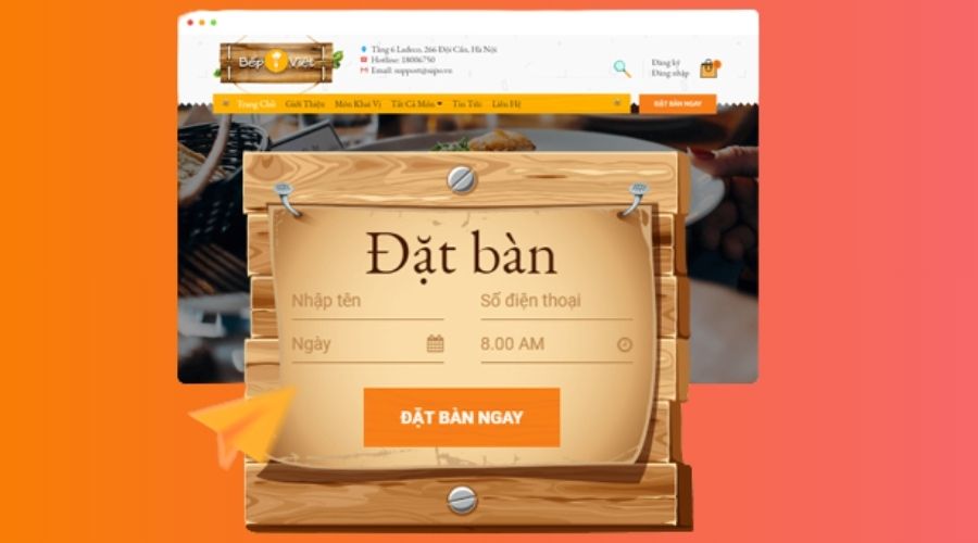 Tình năng đặt bàn cho thiết kế website nhà hàng