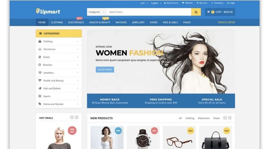 website thương mại điện tử chia rõ danh mục