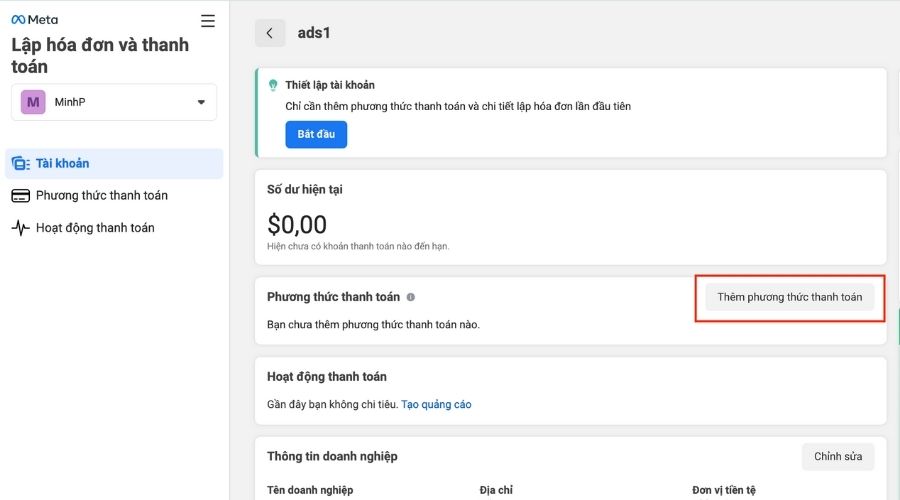Phương thức thanh toán Facebook Ads