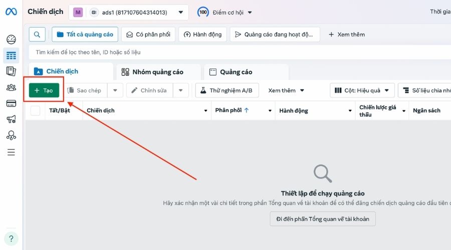 Bước 1 tạo chiến dịch quảng cáo facebook