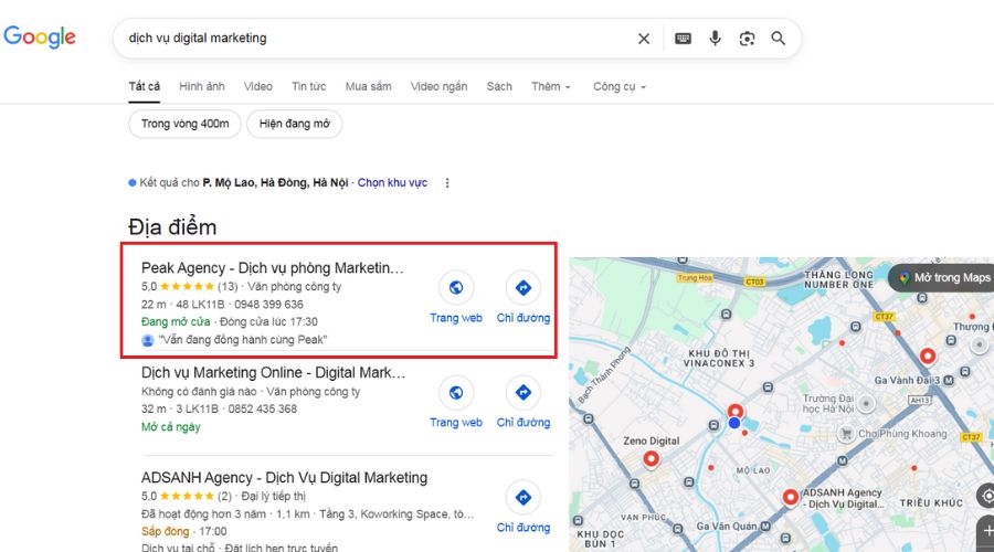 Cơ chế xếp hạng của Google Maps