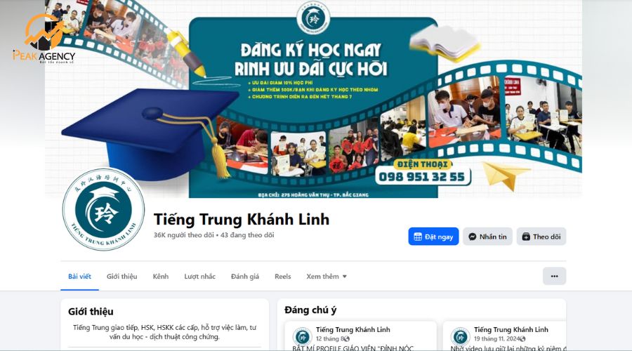 Dịch vụ quản trị Fanpage cho Tiếng Trung Khánh Linh