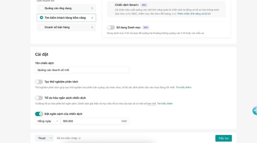 Thiết lập ngân sách chiến dịch quảng cáo Tiktok