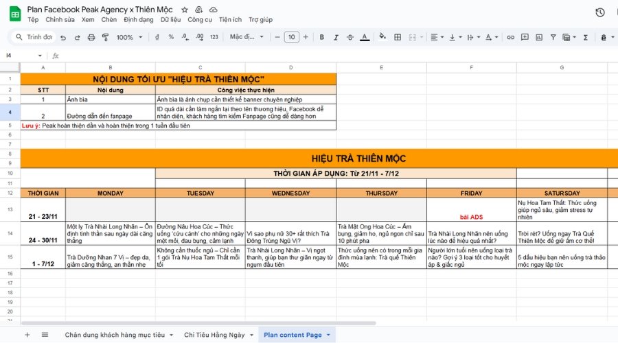 Xây dựng kế hoạch nội dung chăm sóc Fanpage