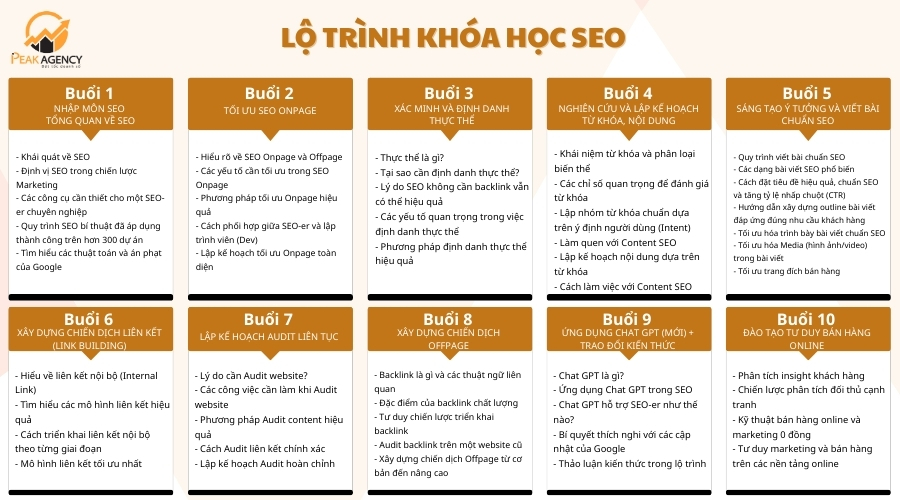 Chương trình khóa học SEO website tại Peak Agency