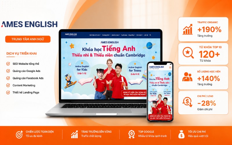 Phòng marketing thuê ngoài cho thương hiệu Ames English