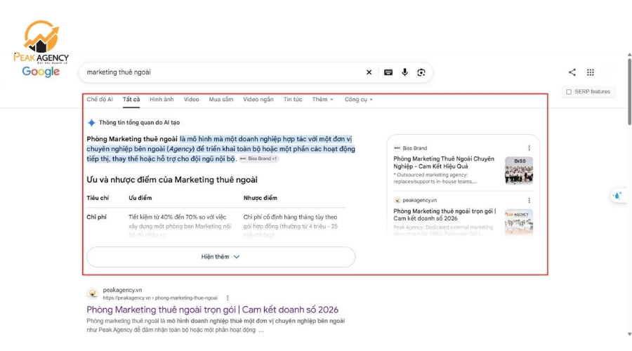 Dịch vụ SEO Google AI Overview tại Peak Agency
